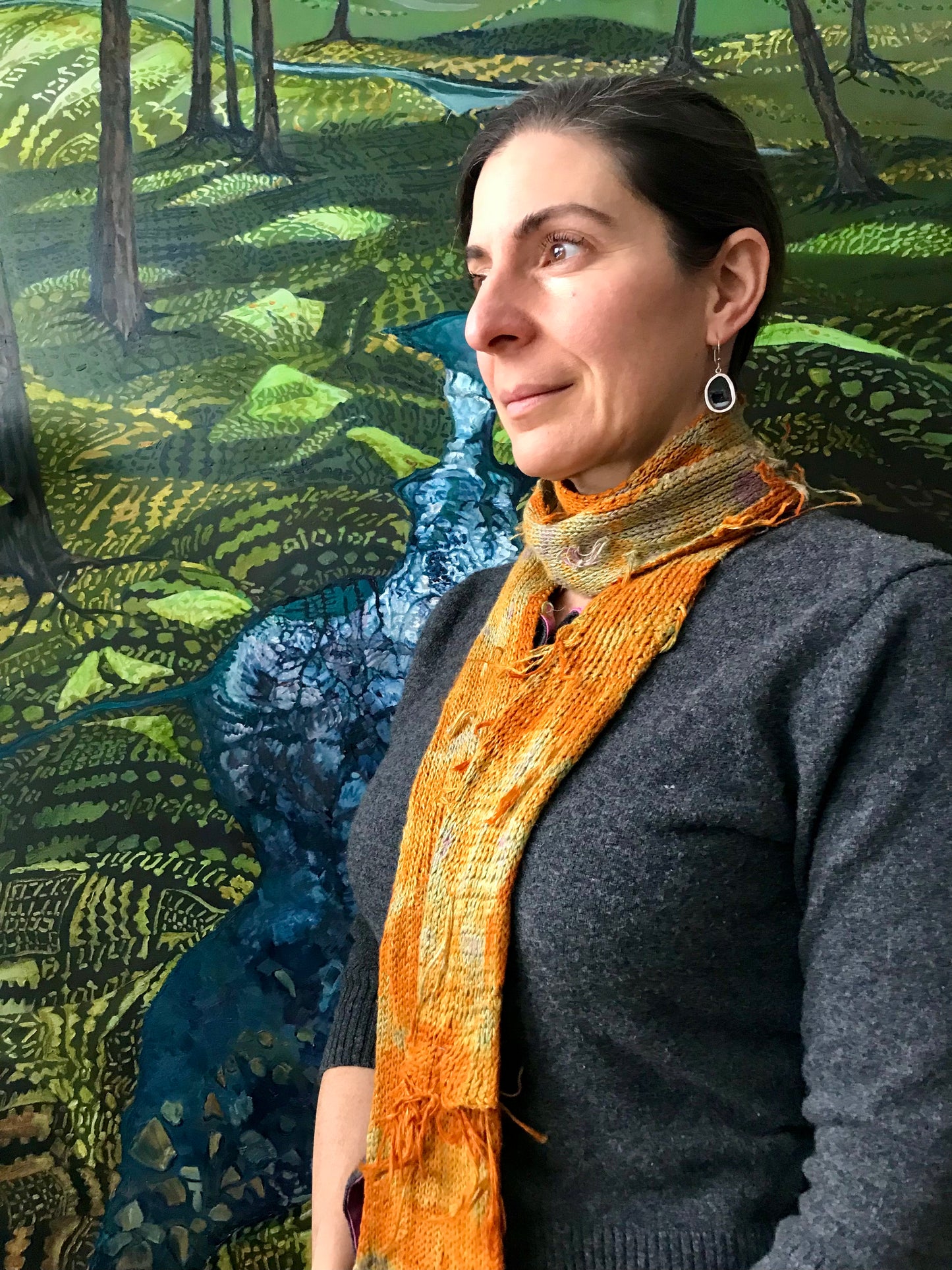 Knit hand dyed linen scarf