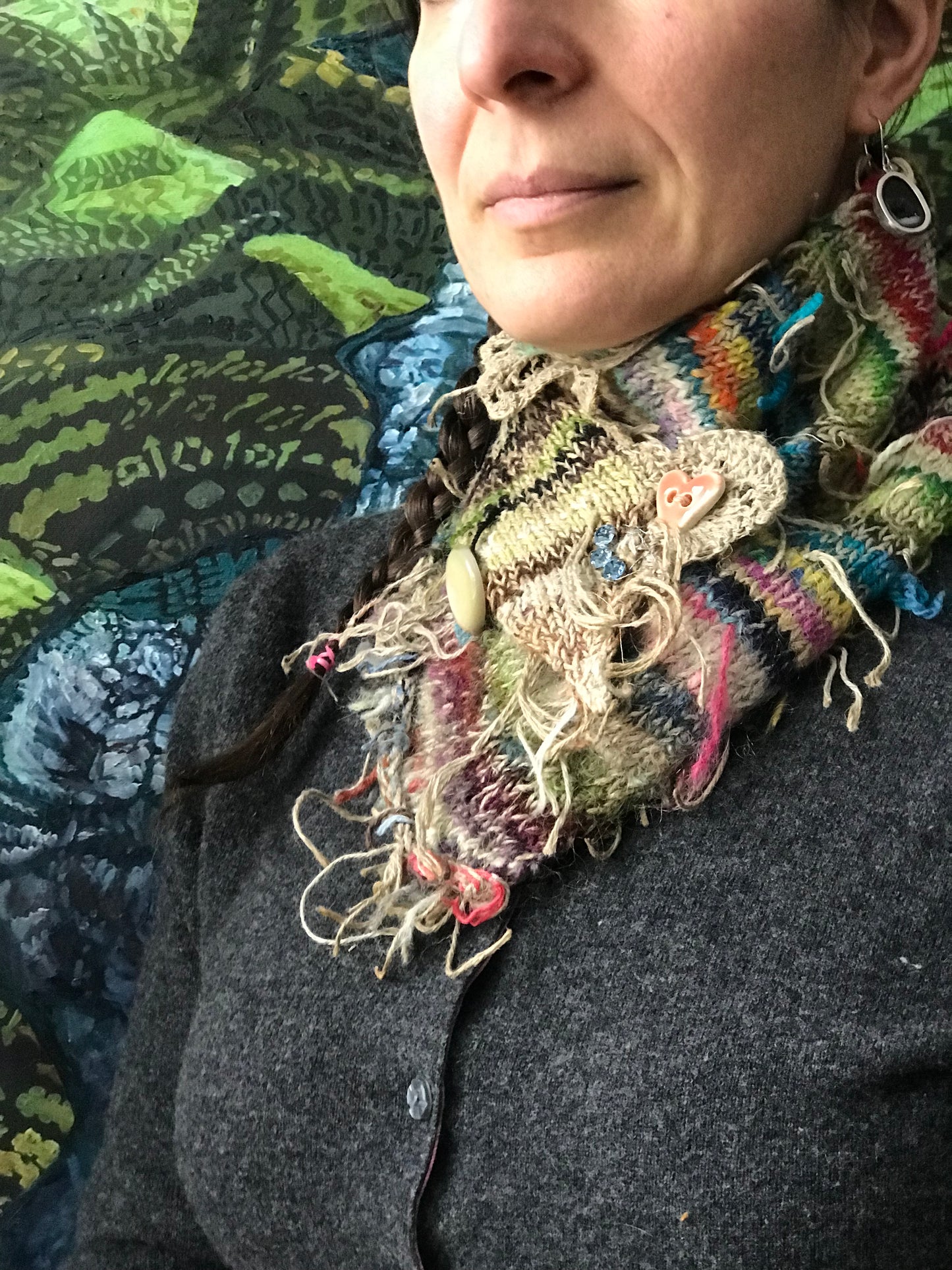 Knit hand dyed linen and wool scarf