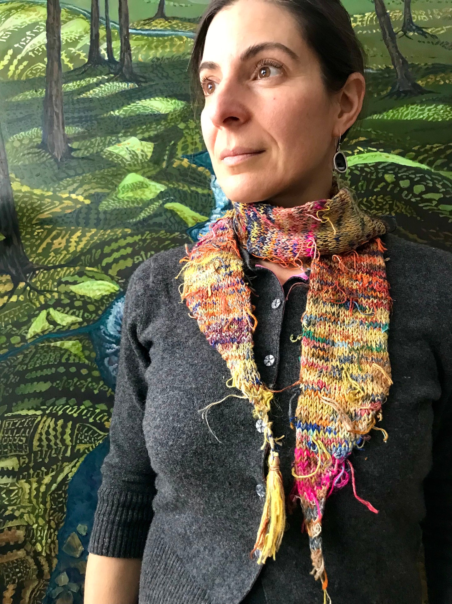 Knit hand dyed linen and cotton scarf
