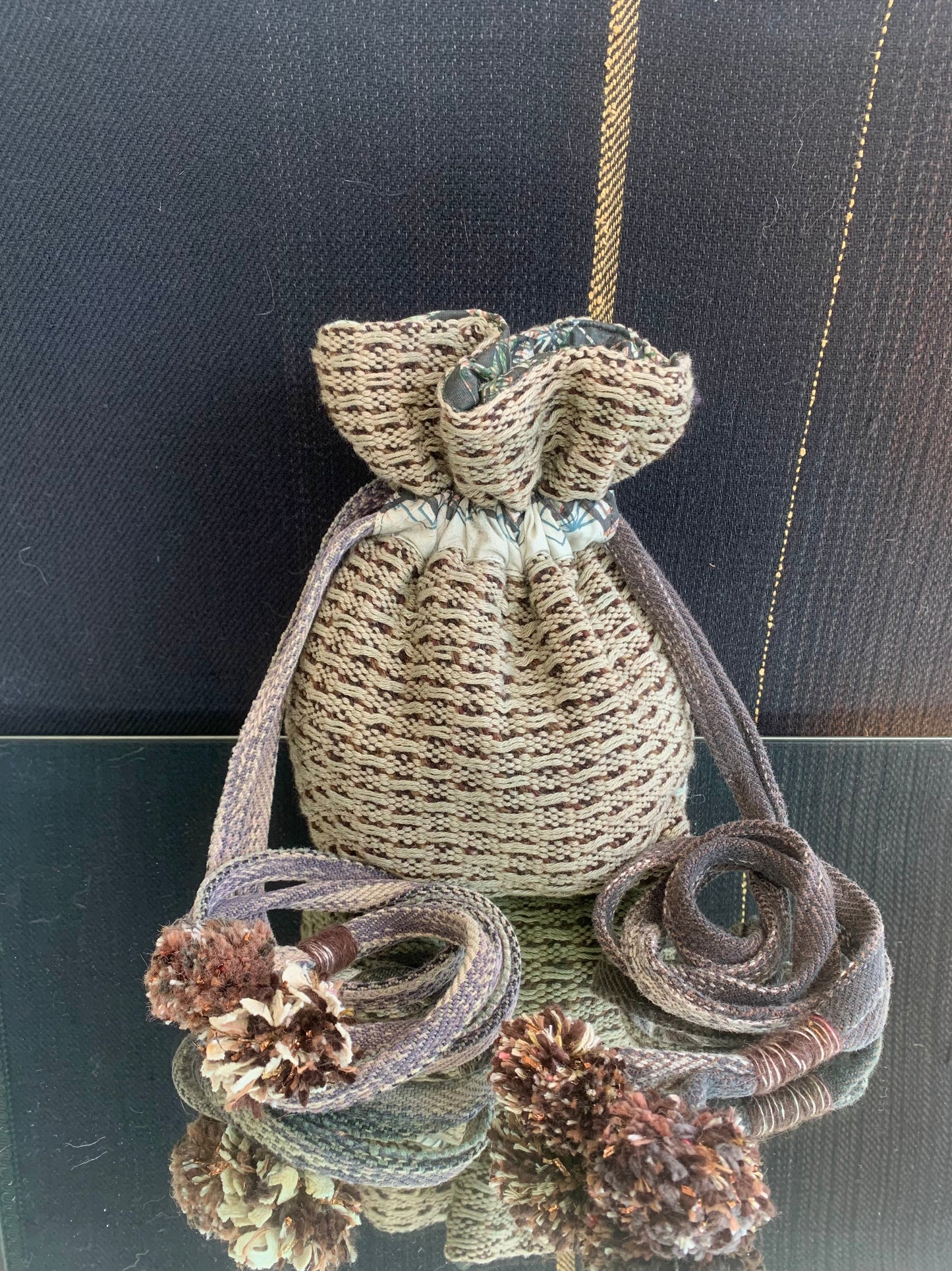 Handwoven Drawstring Crossbody Bag