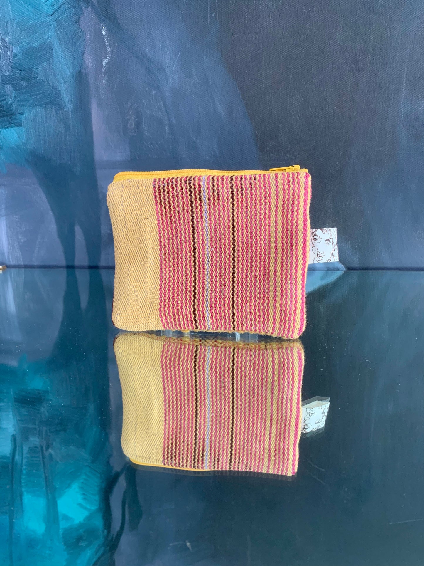 Portable pocket: square zipper pouch, yellow stripes