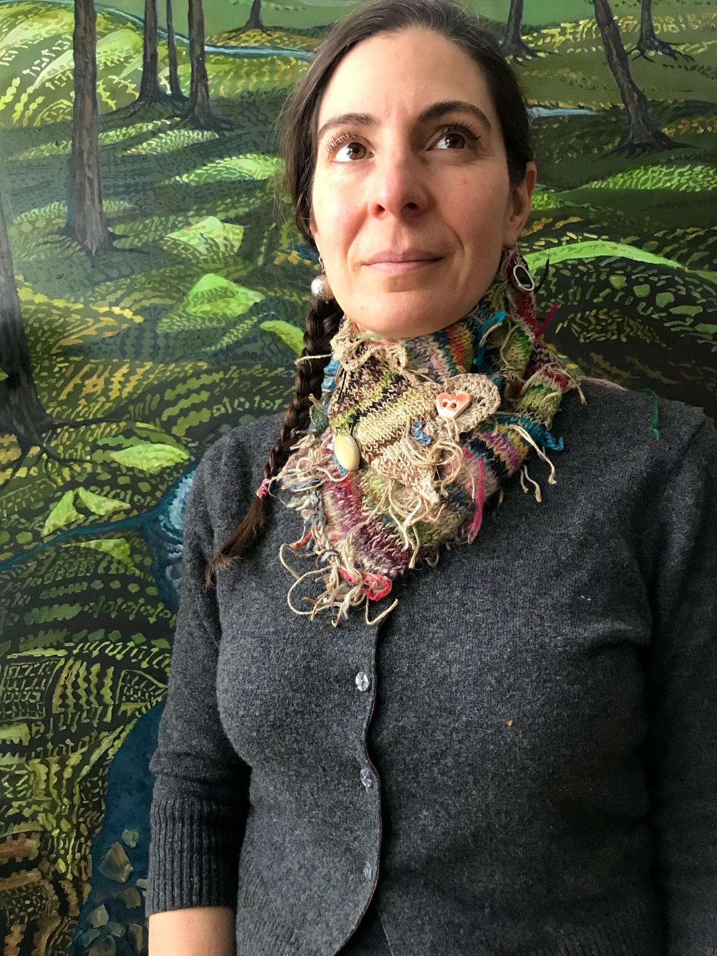 Knit hand dyed linen and wool scarf
