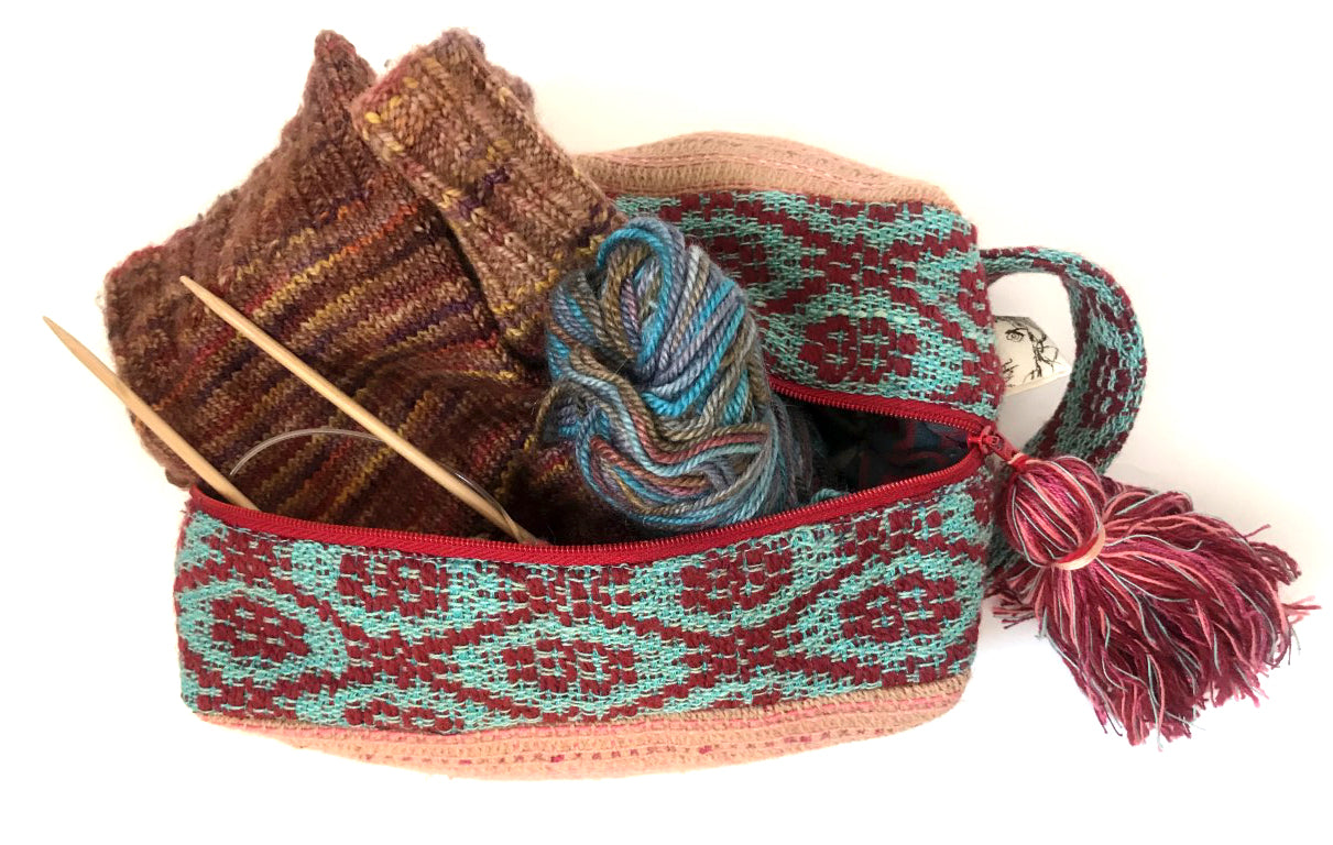 Box Style Zipper Case: Pink and Beige with Red and Green Contrast