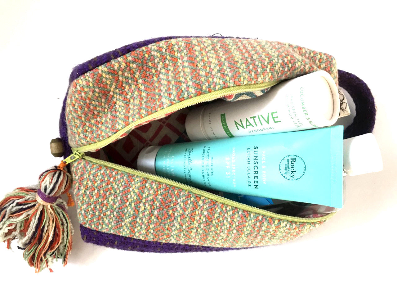 Box Style Zipper Case: Purple with Light Green and Orange Contrast