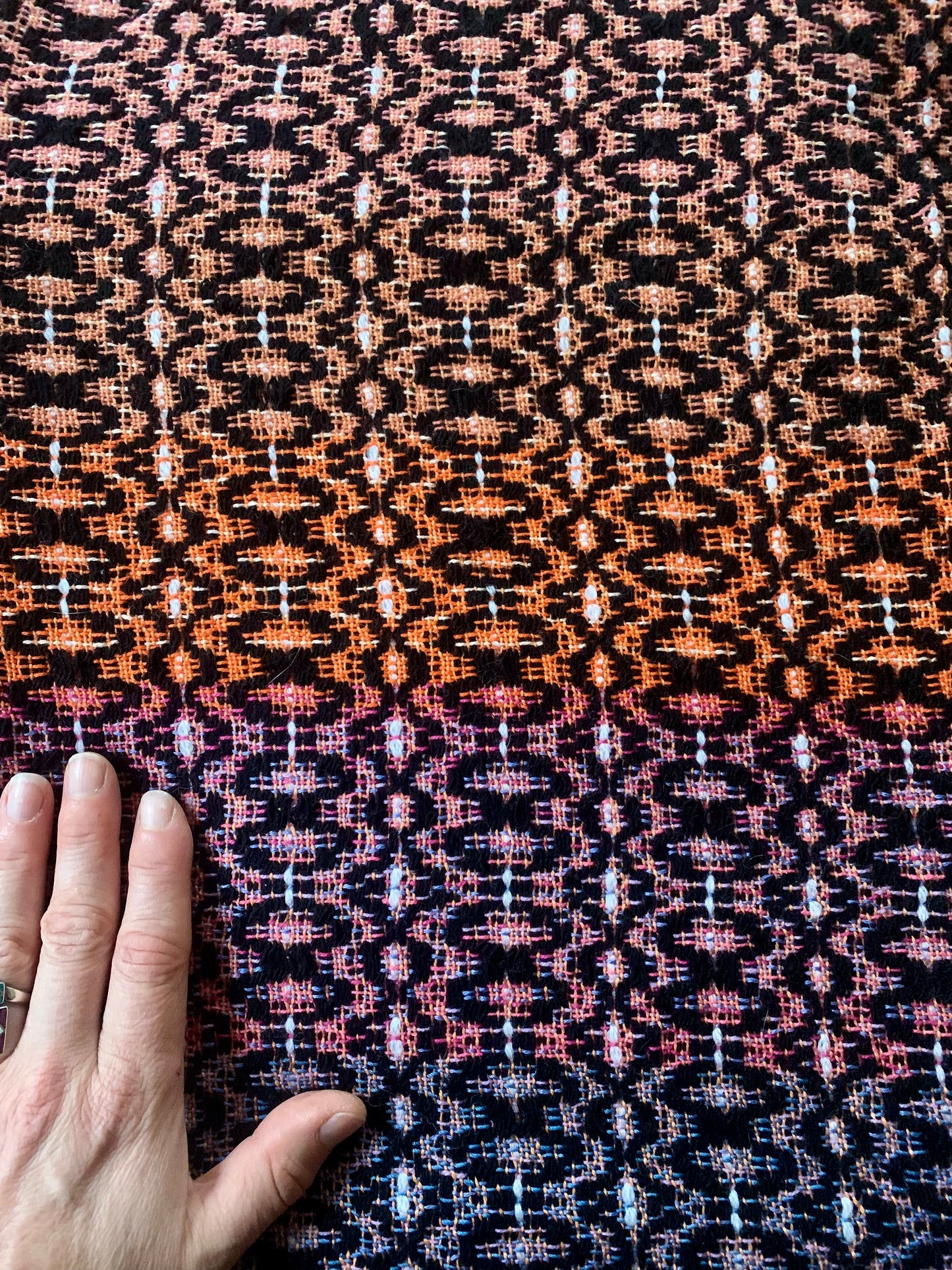 Handwoven fabric by the meter- Sunset Overshot