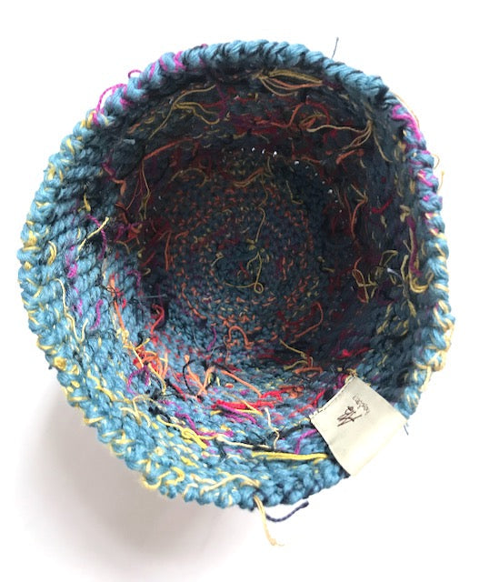 Blue: Small Round Hand Crocheted Basket