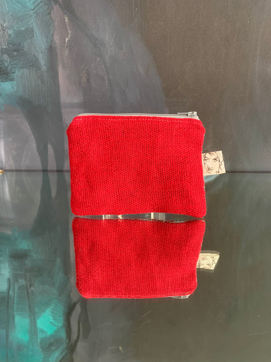 Portable pocket: square zipper pouch, red plain weave