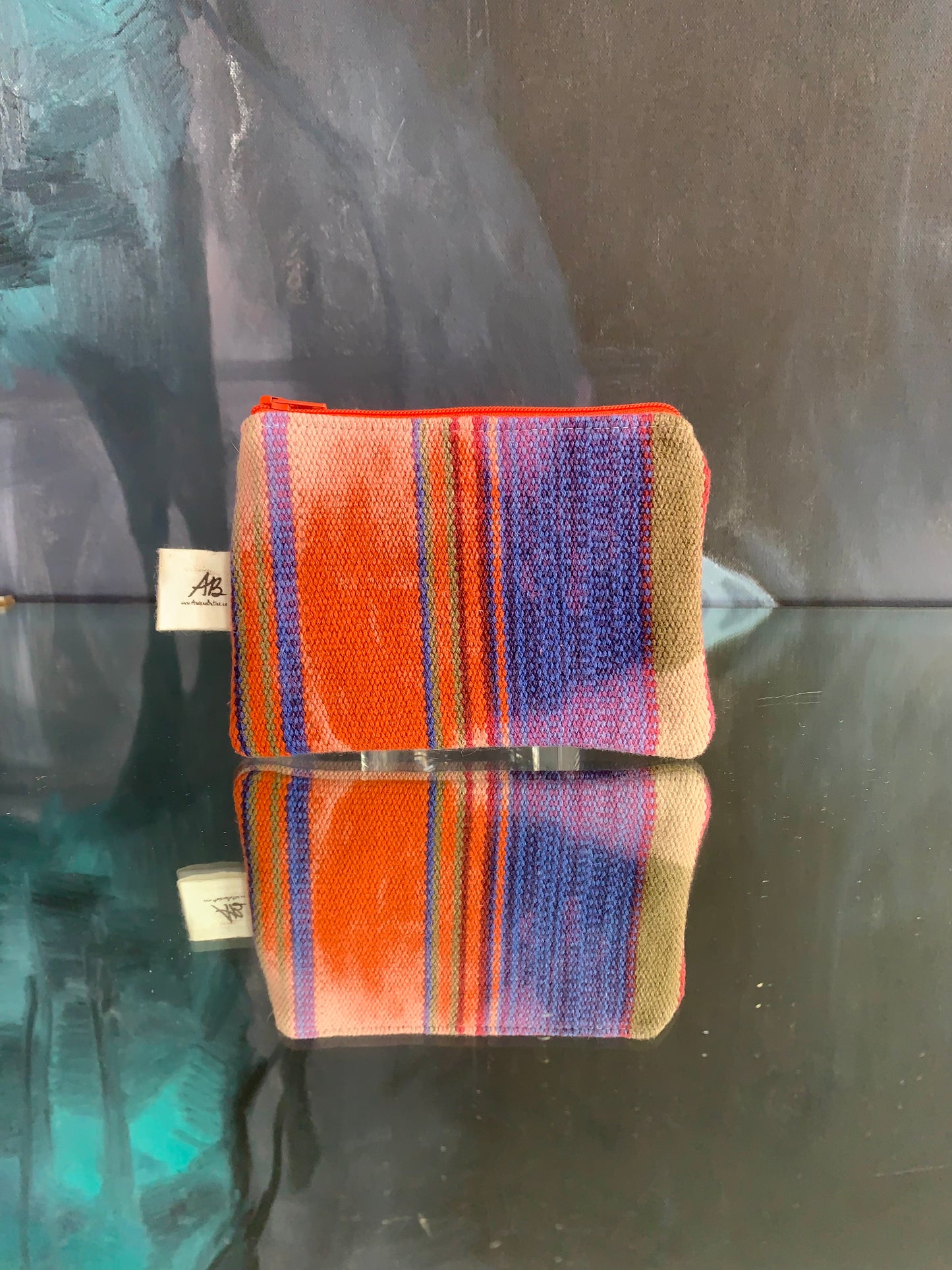 Portable pocket: square zipper pouch, over-dyed stripes