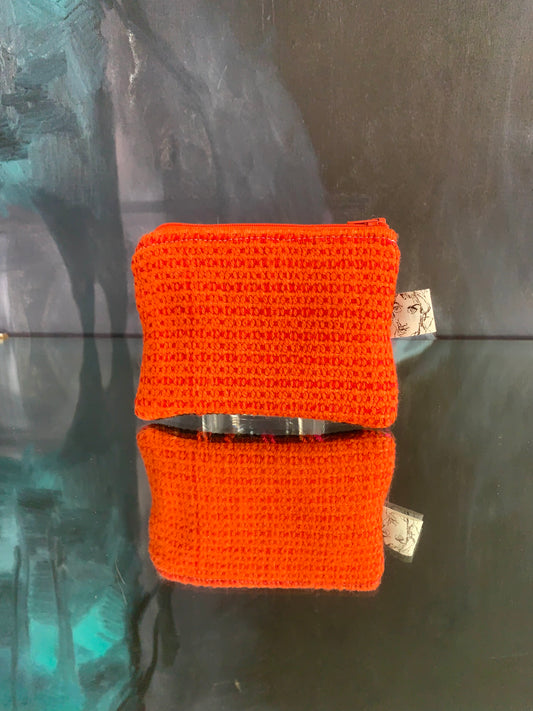 Portable pocket: square zipper pouch orange and brown stripes