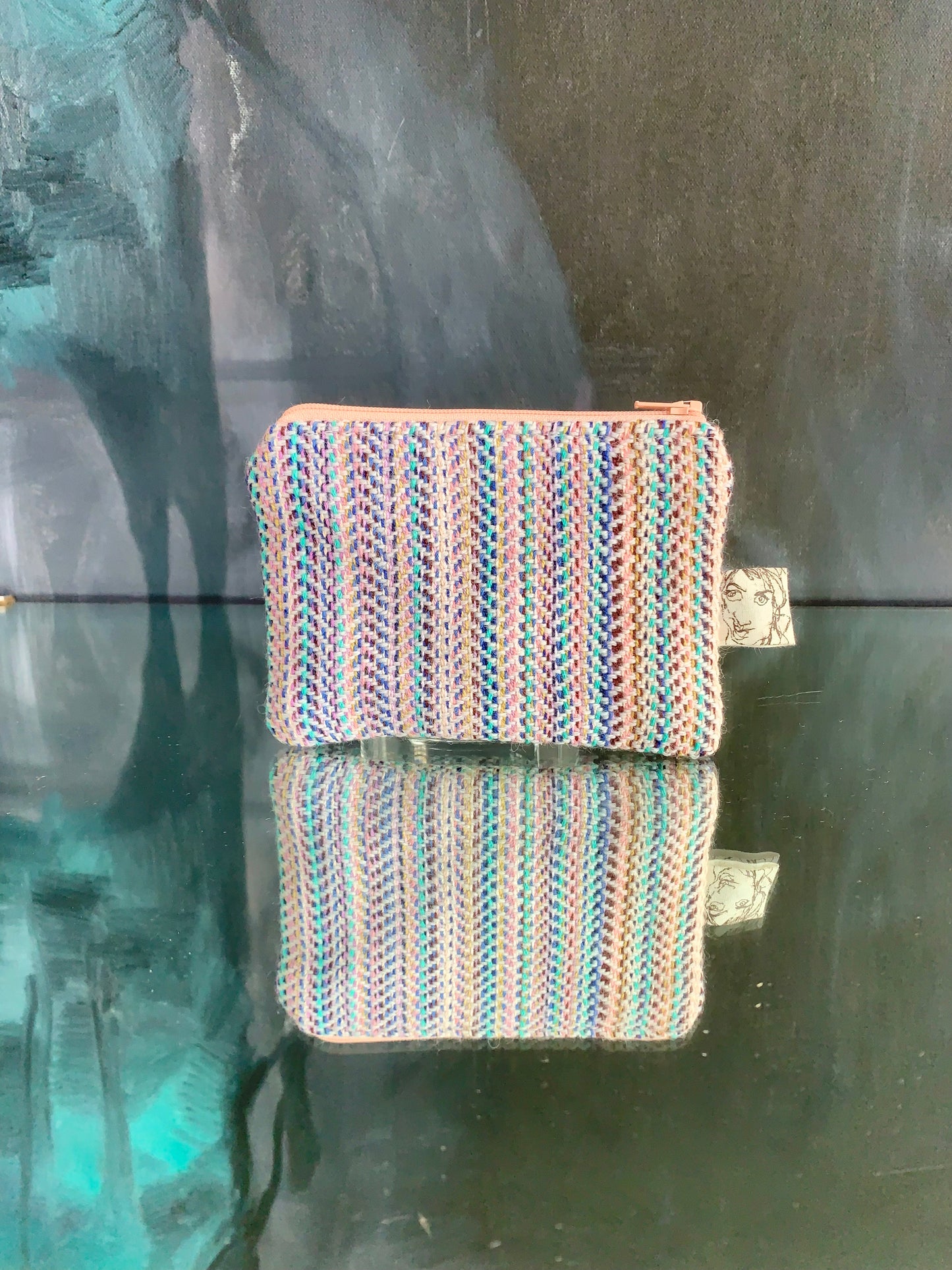 Portable pocket: square zipper pouch, multi-coloured twill