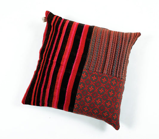Handwoven Decorative Pillow: orange, pink, red, brown, bits of blue